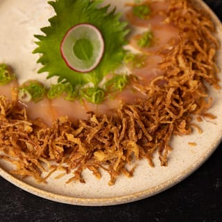 Albacore Sashimi with Crispy Onions